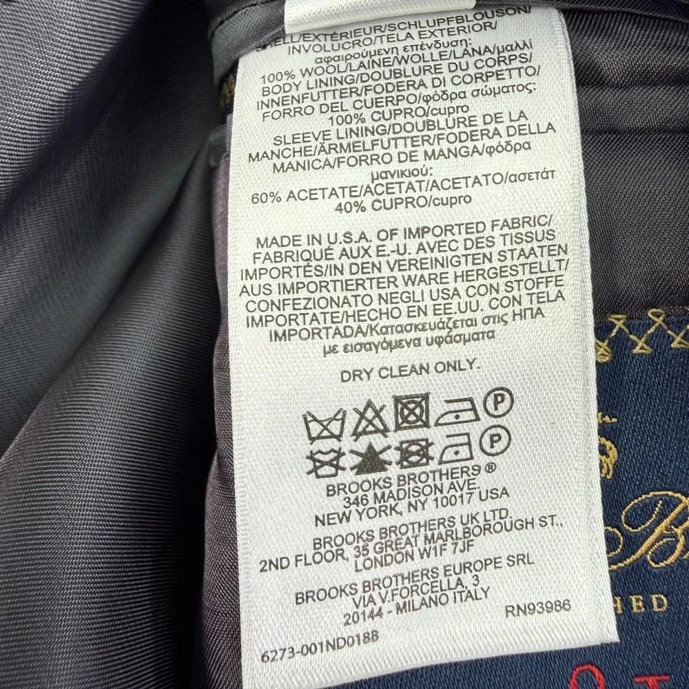 Brooks Brothers 1818 Madison Estrato Suit Mens 44R (Pants‎ 38x24) Wool Blazer